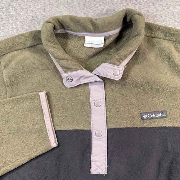 Columbia Fleece Pullover Sweatshirt Men XL Green Black T Snap Sweater Colorblock - Picture 2 of 8